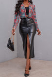 Casual Plaid Print Split Joint Buckle Turn-back Collar Outerwear