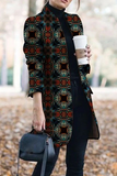 Casual Print Patchwork Buttons Turn-back Collar Outerwear