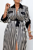 Casual Daily Simplicity Striped Patchwork Contrast Shirt Collar Long Sleeve Dresses