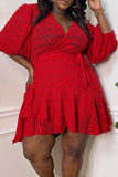 Sexy Solid Bandage Hollowed Out See-through V Neck Long Sleeve Plus Size Dresses