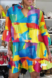 Casual Daily Color Lump Print Fold Shirt Collar Shirt Dress Dresses