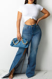 Fashion Street Solid Slit Plus Size Jeans