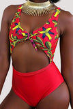 Fashion Sexy Patchwork Print Hollowed Out Swimwears