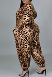 Fashion Print Leopard Basic V Neck Plus Size Jumpsuits