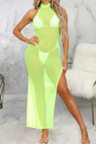 Sexy Solid Split Joint Mesh Swimwears Cover Up