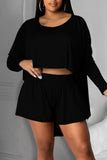 Casual Solid Split Joint Asymmetrical O Neck Long Sleeve Two Pieces