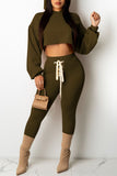 Casual Solid Bandage Split Joint Hooded Collar Long Sleeve Two Pieces
