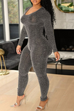 Sexy Solid Hollowed Out Skinny Jumpsuits