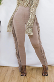 Sexy Solid Tassel Skinny High Waist Pencil Solid Color Bottoms