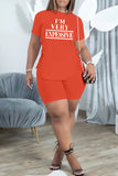 Fashion Casual Letter Print Bandage O Neck Short Sleeve Two Pieces
