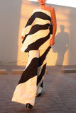 Casual Elegant Striped Print Contrast One Shoulder Long Sleeve Two Pieces