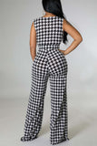 Casual Print Split Joint With Belt V Neck Straight Jumpsuits(Contain The Belt)