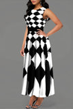 Fashion Casual Print Split Joint O Neck Sleeveless Dress