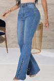 Fashion Casual Solid Split Joint High Waist Boot Cut Jeans
