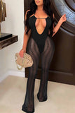 Sexy Patchwork Bandage Hollowed Out See-through Backless Spaghetti Strap Skinny Jumpsuits