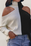 Casual Color Block Hollowed Out Turtleneck Tops