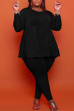 Casual Solid Split Joint Flounce O Neck Plus Size Two Pieces