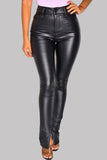 Fashion Casual Solid Slit Regular High Waist Trousers
