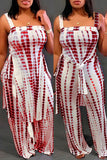 Casual Print Backless Slit Square Collar Sleeveless Two Pieces