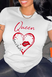 Fashion Casual Lips Printed Split Joint Letter O Neck T-Shirts