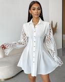 Ruched Eyelet Embroidery Shirt Dress