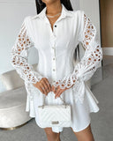 Ruched Eyelet Embroidery Shirt Dress