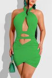 Fashion Sexy Solid Hollowed Out Backless Halter Sleeveless Dress Dresses