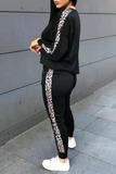 Casual Print Split Joint O Neck Long Sleeve Two Pieces