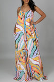 Casual Daily Print Backless Spaghetti Strap Loose Jumpsuits(Without Belt)