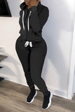 Casual Solid Split Joint Hooded Collar Long Sleeve Two Pieces