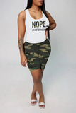 Casual Camouflage Print Split Joint U Neck Sleeveless Two Pieces