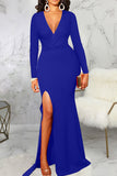 Elegant Solid Split Joint High Opening V Neck Evening Dress Dresses