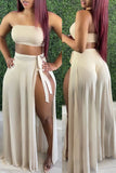 Sexy Solid Split Joint See-through Slit Strapless Sleeveless Three Pieces