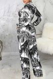 Casual Print Bandage Split Joint Turn-back Collar Long Sleeve Two Pieces