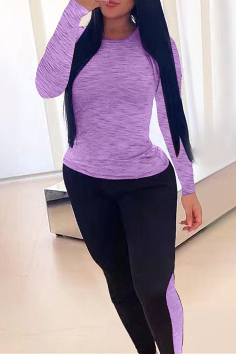 Casual Sportswear Solid Split Joint O Neck Long Sleeve Two Pieces