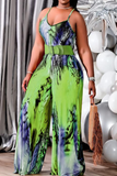 Casual Print Split Joint Spaghetti Strap Plus Size Jumpsuits(Without Belt)