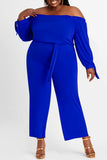Fashion Casual Solid Backless Off the Shoulder Plus Size Jumpsuits