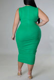 Casual Solid Split Joint Knotted O Neck One Step Skirt Plus Size Dresses