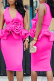Celebrities Elegant Solid Patchwork Flounce V Neck One Step Skirt Dresses