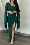 Daily Elegant Simplicity Slit Solid Color Asymmetrical Collar Asymmetrical Dresses