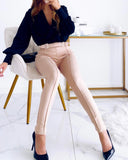 Buckled Piping High Waist Skinny Pants