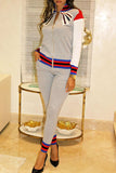 Fashion Casual Print Split Joint Zipper Collar Long Sleeve Two Pieces