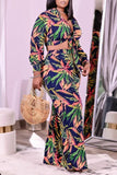 Casual Print Split Joint Turndown Collar Plus Size Two Pieces