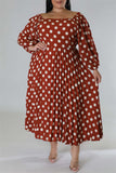 Casual Dot Print Patchwork Square Collar Long Sleeve Plus Size Dresses