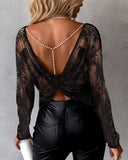 Lace Patch Pearls Strap Backless Top
