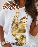 Butterfly Print Cold Shoulder Top