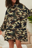 Casual Camouflage Print Patchwork Hooded Collar Long Sleeve Dresses