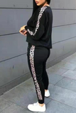 Casual Print Leopard Split Joint O Neck Long Sleeve Two Pieces