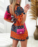 Backless Colorblock Leopard Print Dress