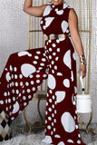 Casual Print Polka Dot Split Joint O Neck Straight Jumpsuits